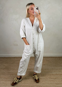 Seth linen blend jumpsuit - stone-The Style Attic