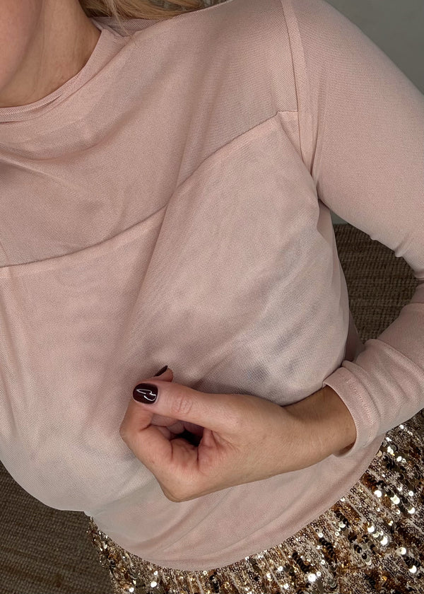 Sheer l/s top - nude-The Style Attic