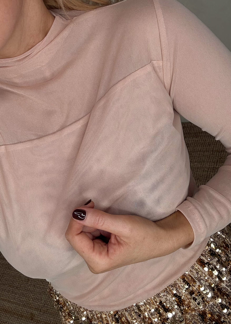Sheer l/s top - nude-The Style Attic