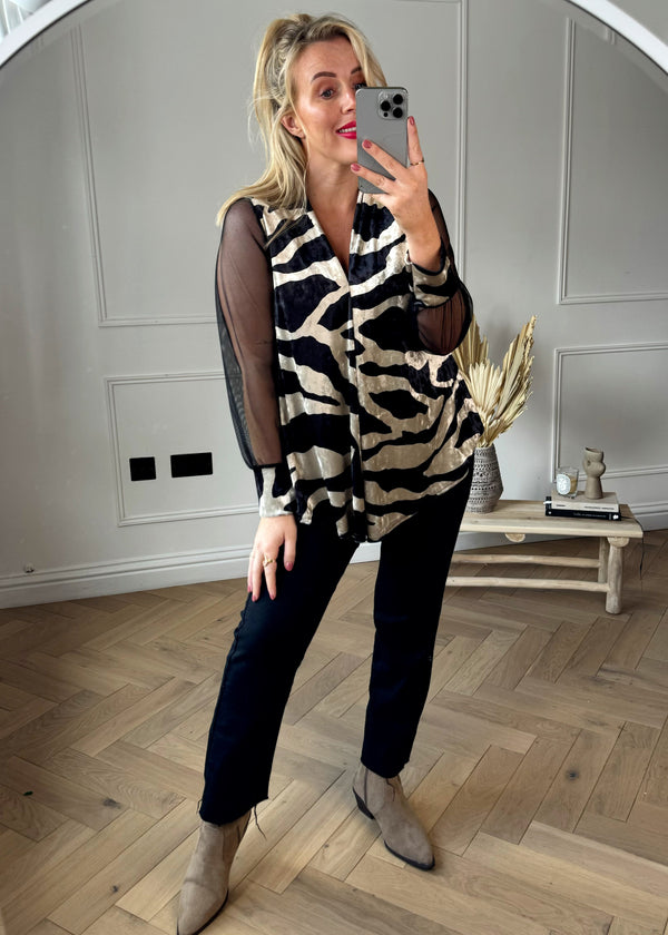 Sheer sleeve blouse - zebra-The Style Attic