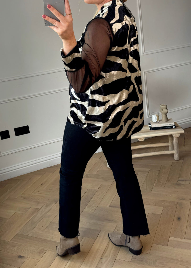 Sheer sleeve blouse - zebra-The Style Attic