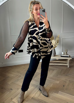 Sheer sleeve blouse - zebra-The Style Attic