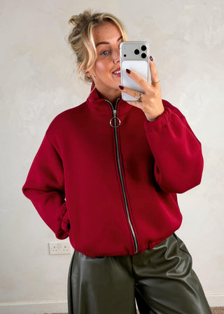 Sheldon zip through sweater - Berry-The Style Attic