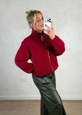 Sheldon zip through sweater - Berry-The Style Attic