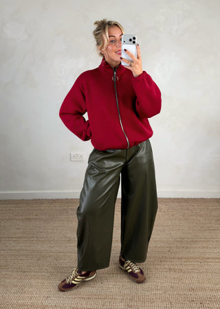 Sheldon zip through sweater - Berry-The Style Attic