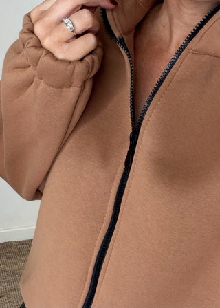 Sheldon zip through sweater - Camel-The Style Attic