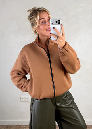 Sheldon zip through sweater - Camel-The Style Attic