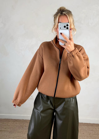 Sheldon zip through sweater - Camel-The Style Attic