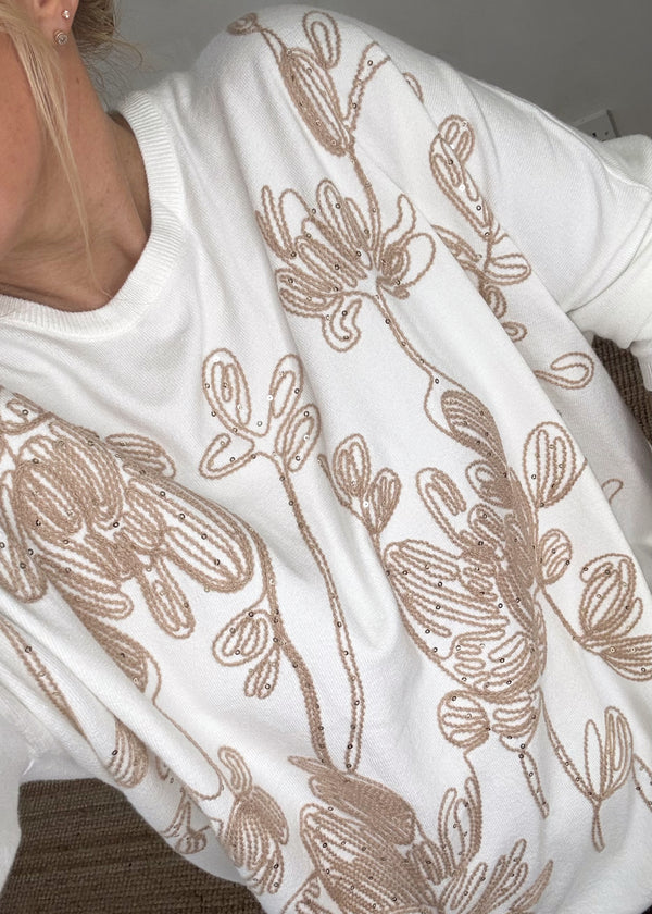 Shelley Embroidered knit - winter white-The Style Attic