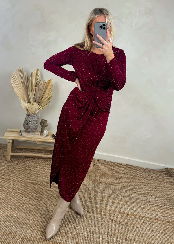 Shimmer knot dress - Merlot-The Style Attic