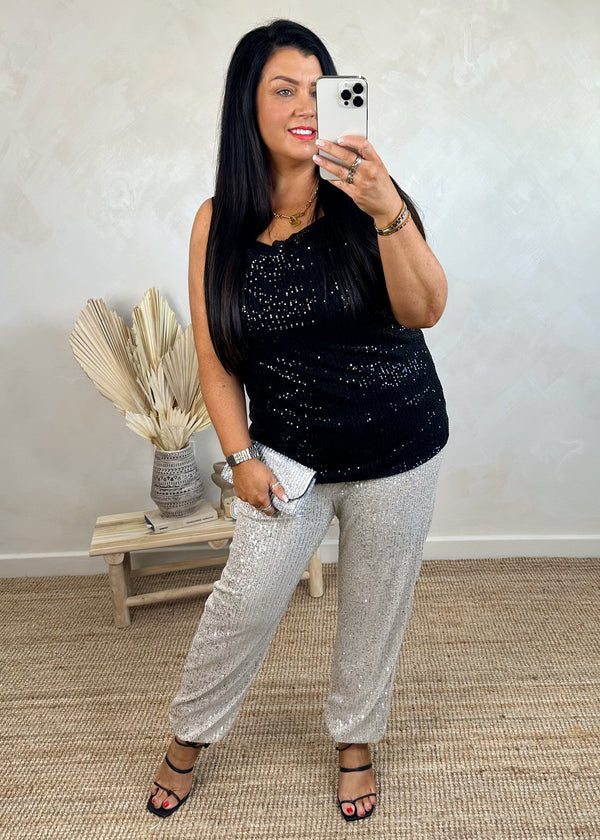 Shona sequin trouser - oyster-The Style Attic