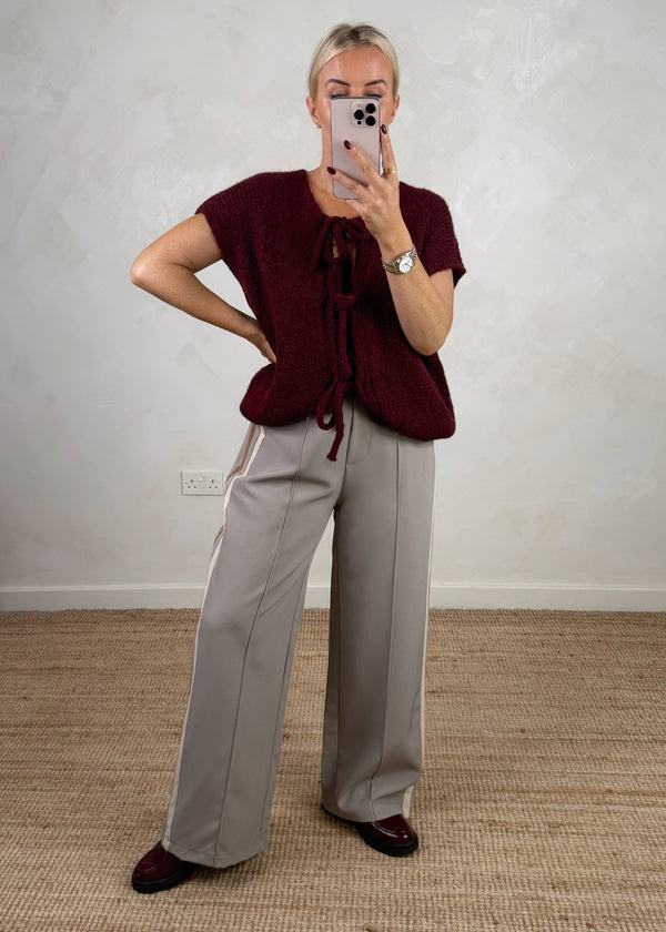 Shona tie front knit - Merlot-The Style Attic