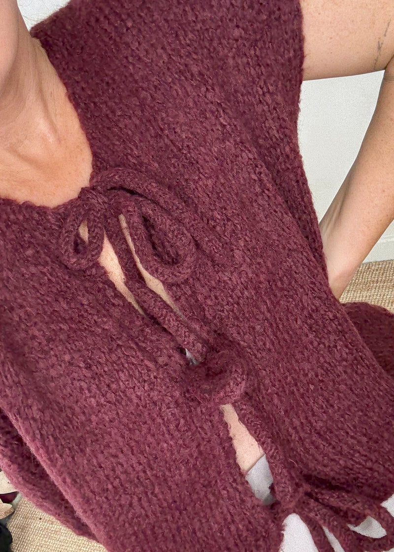 Shona tie front knit - Merlot-The Style Attic