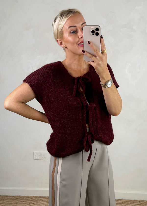 Shona tie front knit - Merlot-The Style Attic