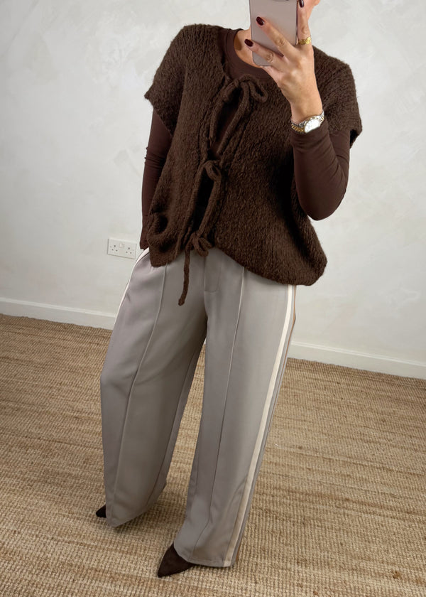 Shona tie front knit - chocolate-The Style Attic