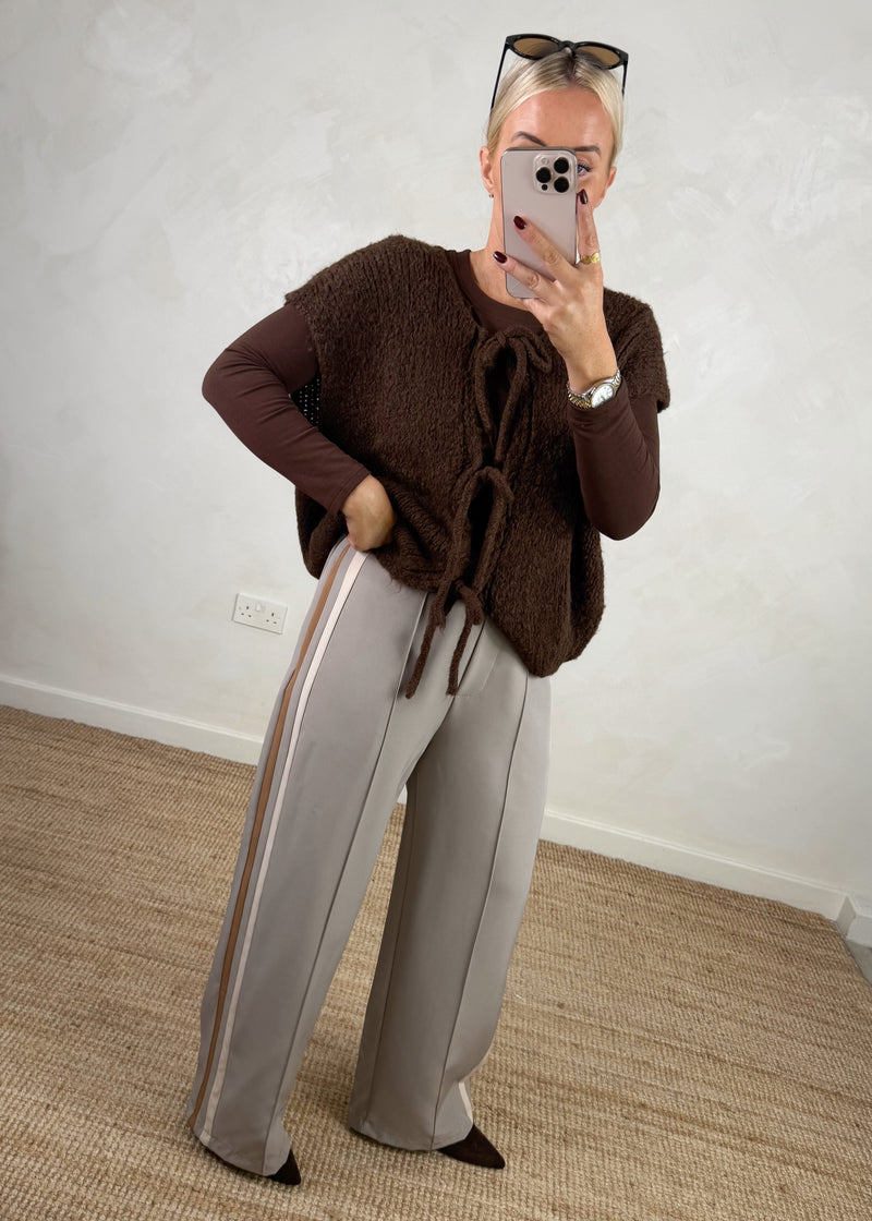 Shona tie front knit - chocolate-The Style Attic