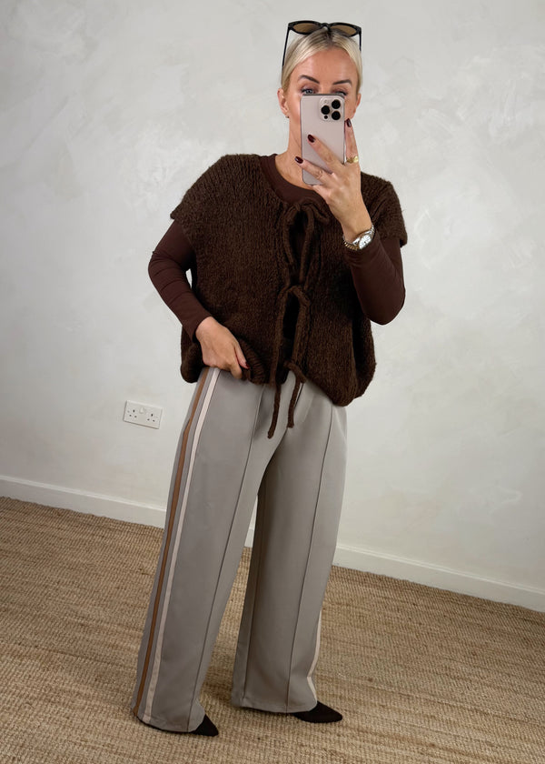 Shona tie front knit - chocolate-The Style Attic