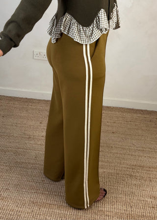 Side stripe trouser - Olive-The Style Attic
