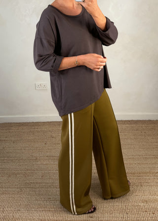 Side stripe trouser - Olive-The Style Attic