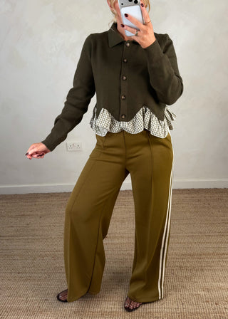 Side stripe trouser - Olive-The Style Attic