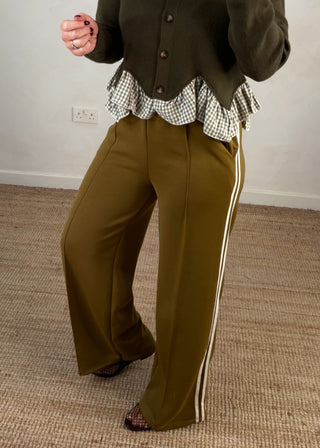 Side stripe trouser - Olive-The Style Attic