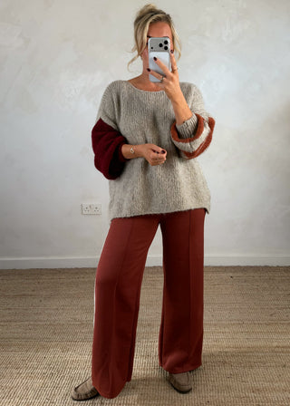 Side stripe trouser - Terracotta-The Style Attic