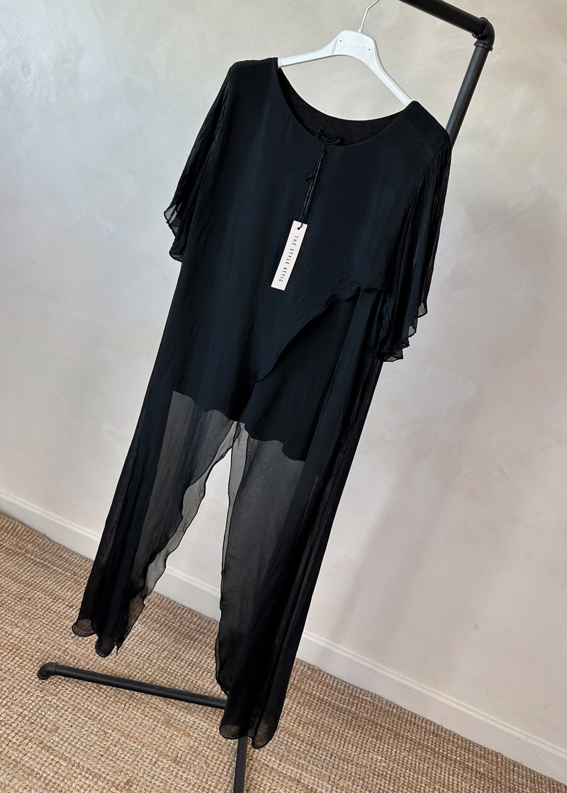 Silk X front co-ord set - black-The Style Attic