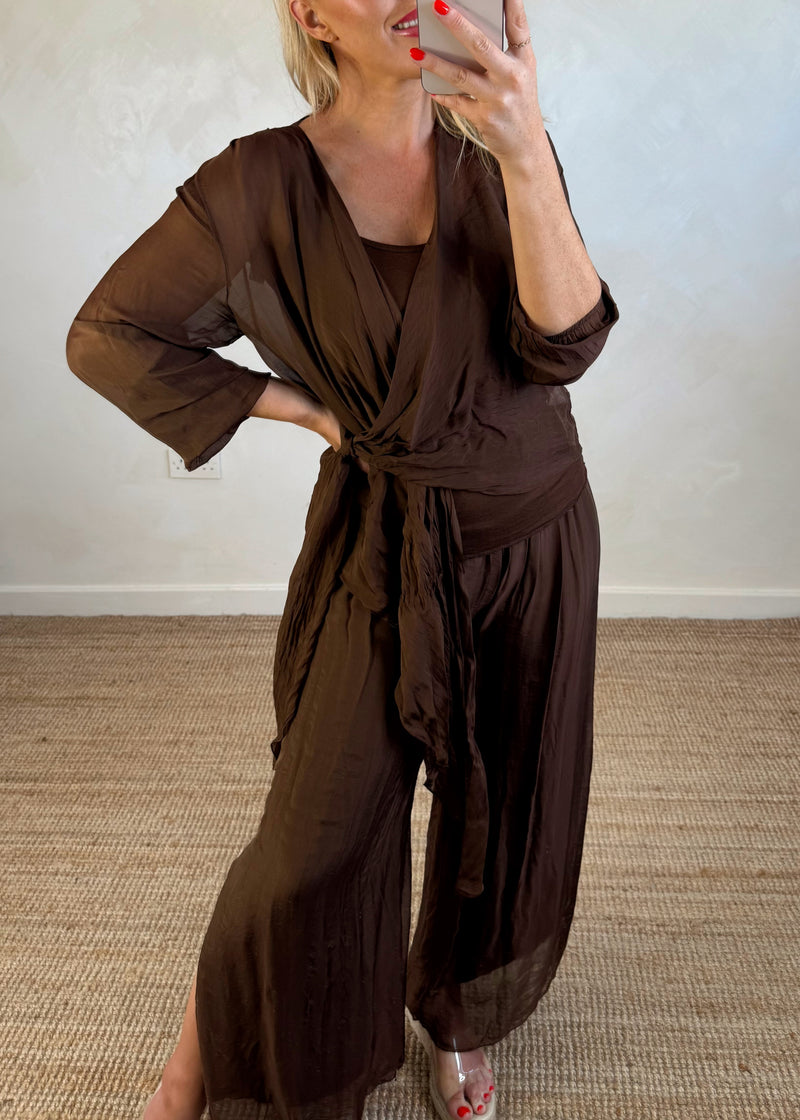 Silk tie co-ord set - brown-The Style Attic