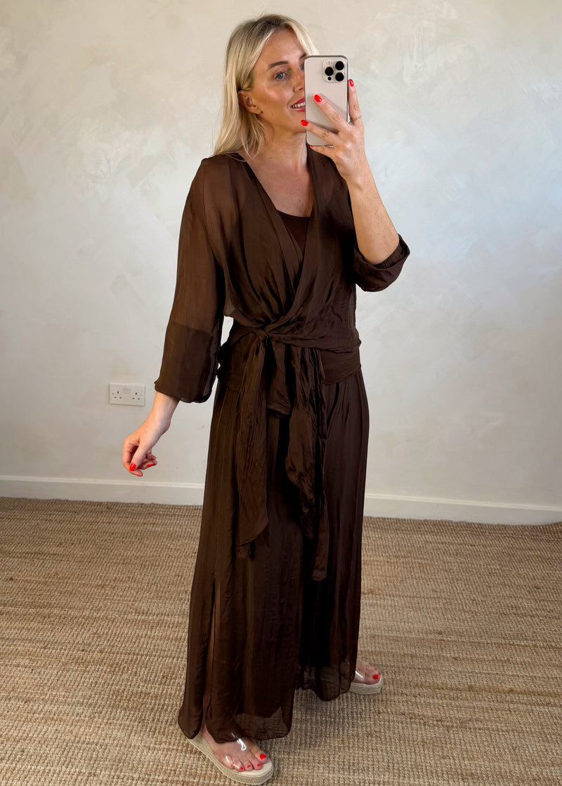 Silk tie co-ord set - brown-The Style Attic