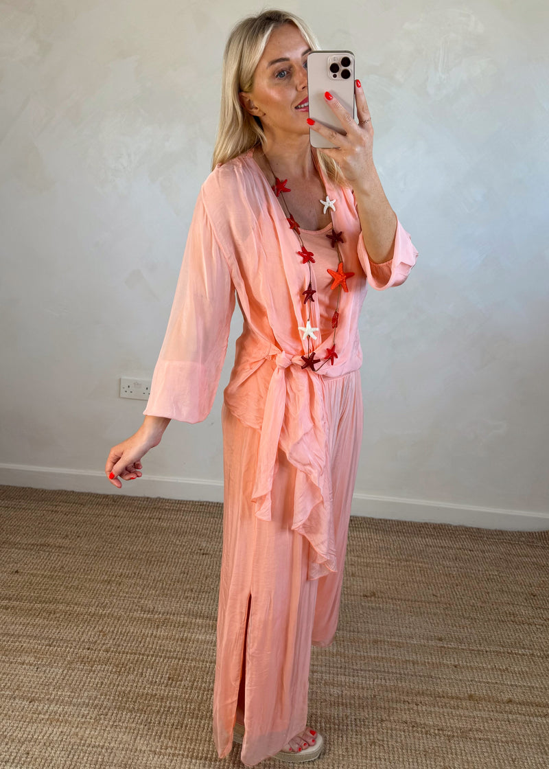 Silk tie co-ord set - peach-The Style Attic