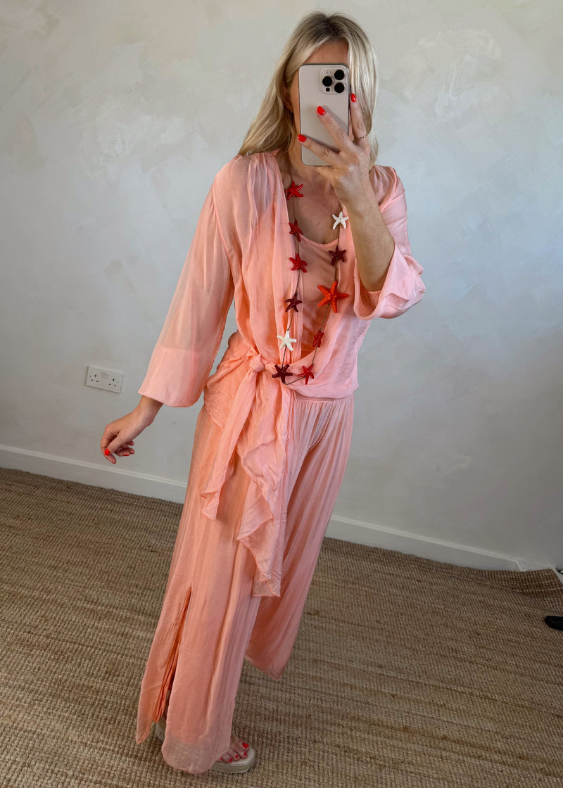Silk tie co-ord set - peach-The Style Attic