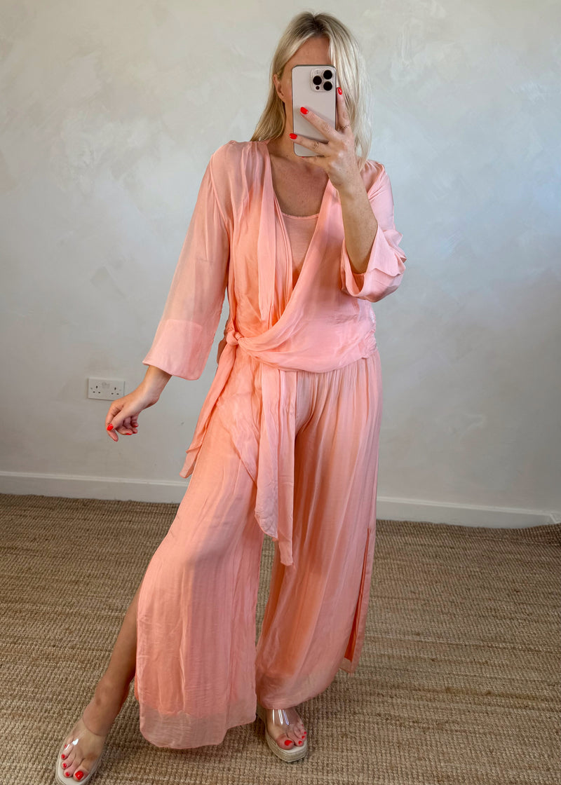 Silk tie co-ord set - peach-The Style Attic
