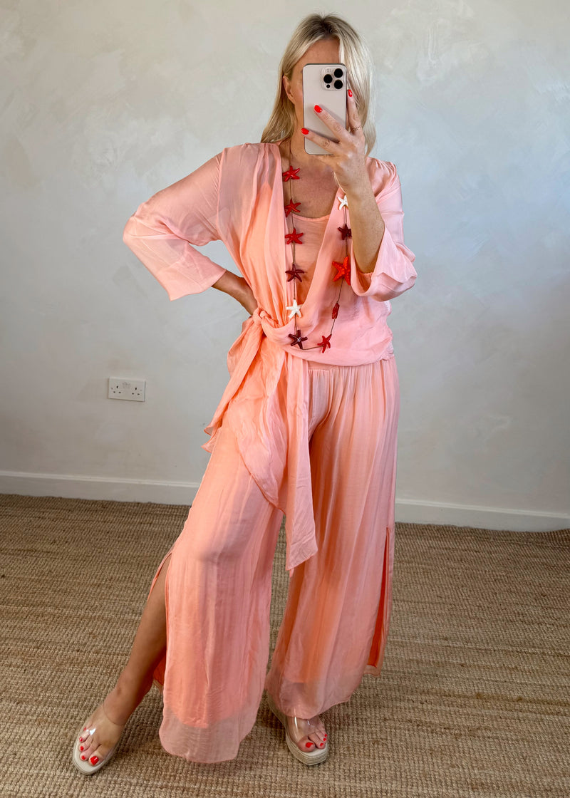 Silk tie co-ord set - peach-The Style Attic
