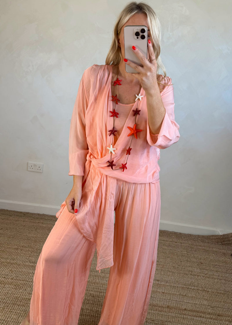Silk tie co-ord set - peach-The Style Attic