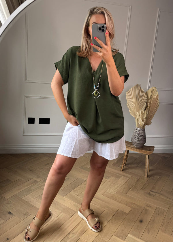 Simple necklace tee - khaki-The Style Attic