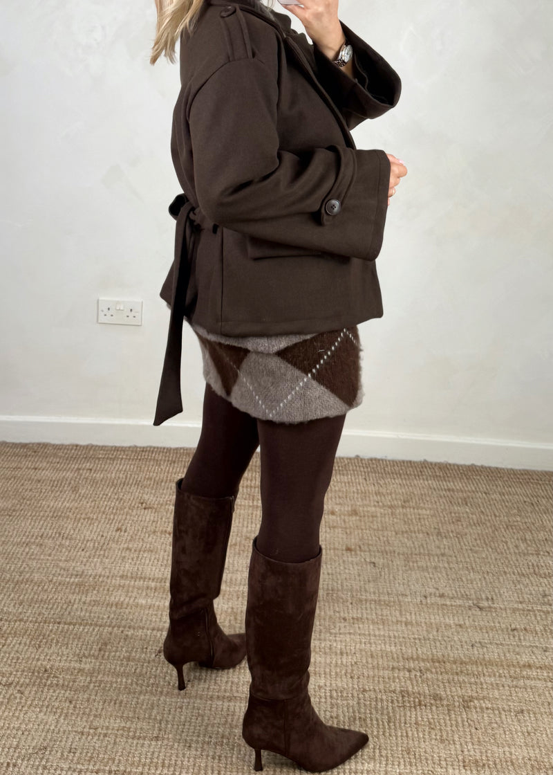 Skye Belted jacket - chocolate-The Style Attic