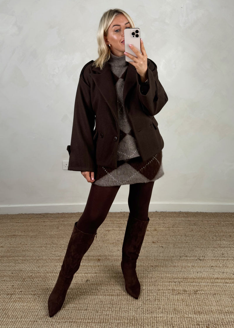 Skye Belted jacket - chocolate-The Style Attic