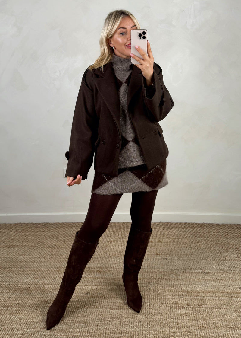 Skye Belted jacket - chocolate-The Style Attic