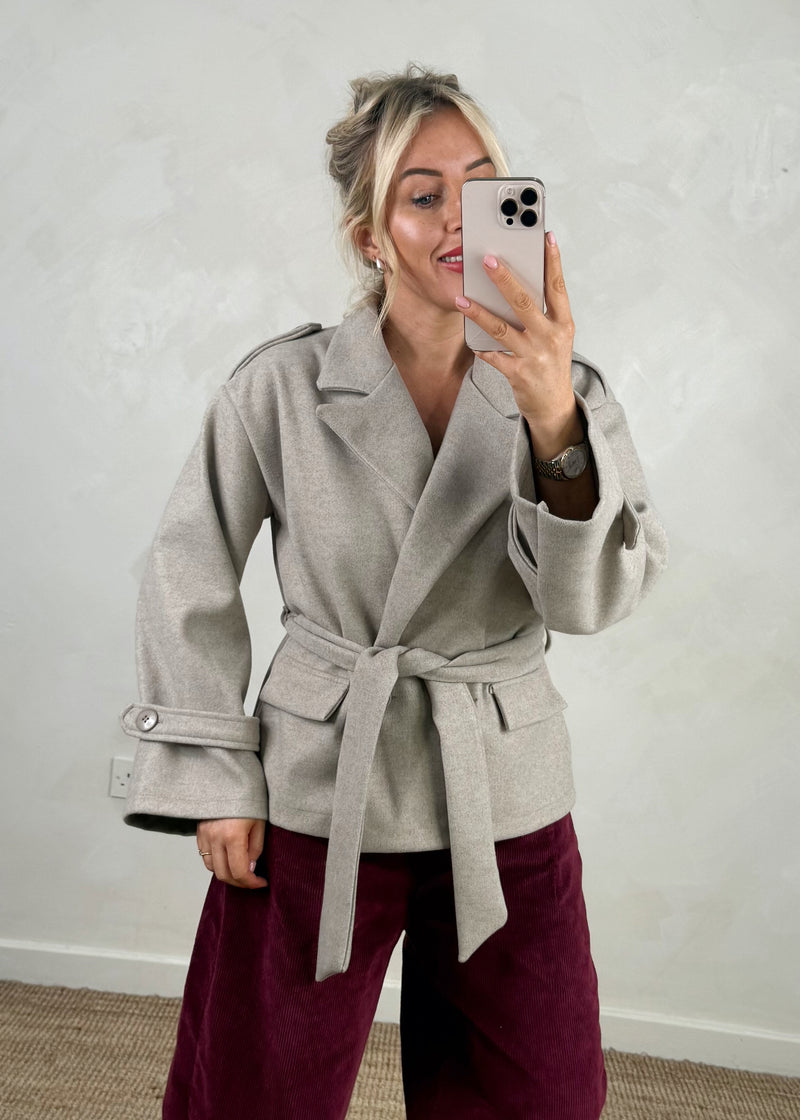 Skye Belted jacket - taupe-The Style Attic