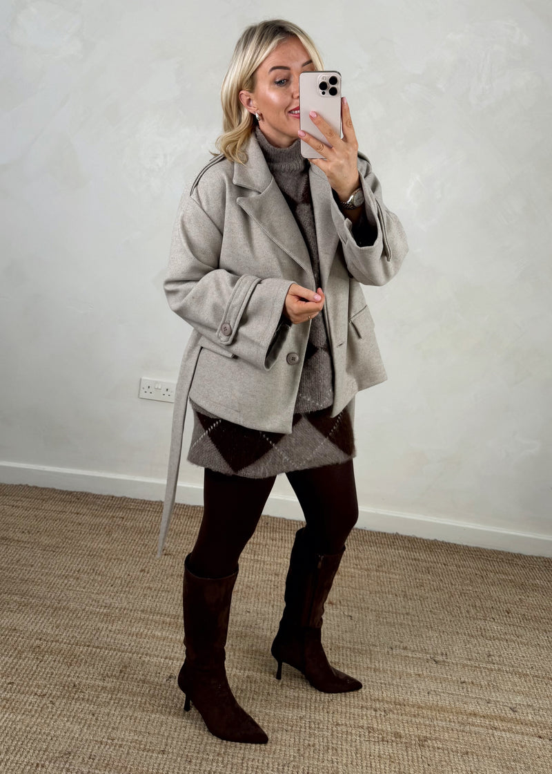 Skye Belted jacket - taupe-The Style Attic
