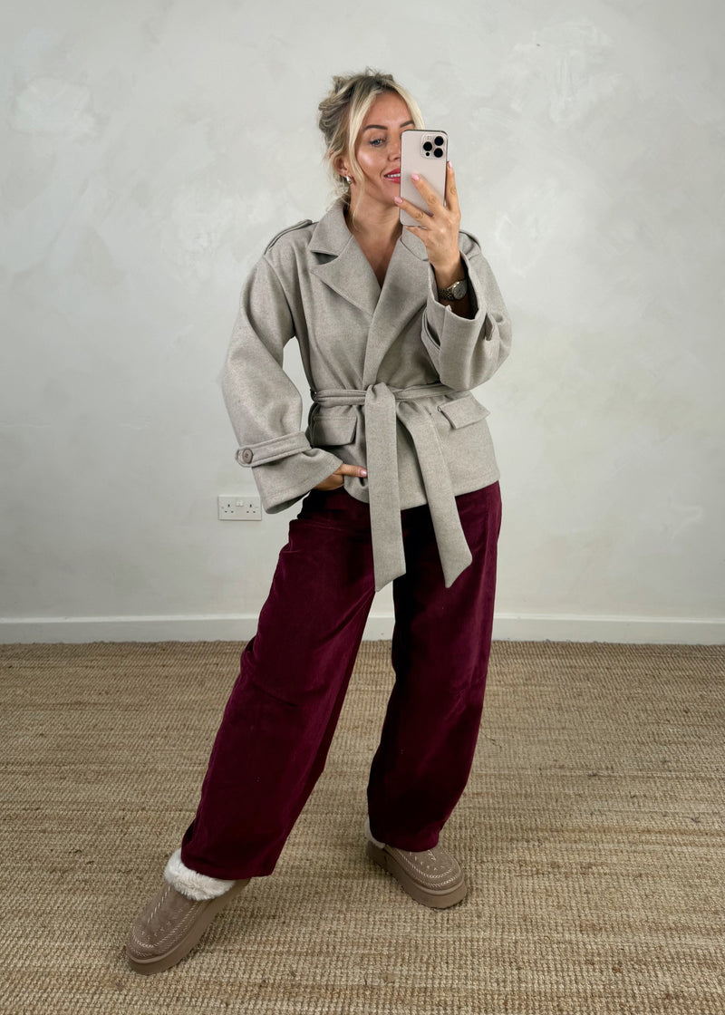 Skye Belted jacket - taupe-The Style Attic