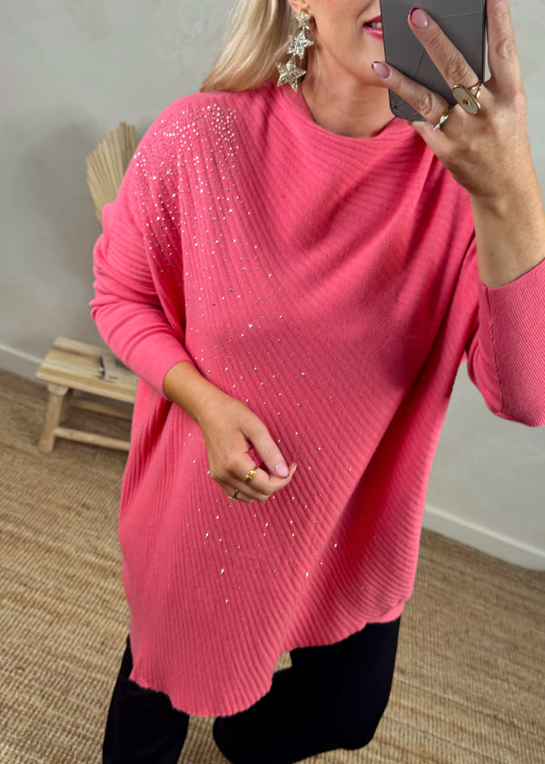 Skylar diamanté knit - Coral-The Style Attic