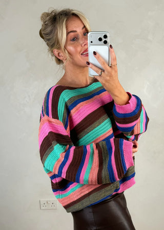 Slouchy striped knit - Pink-The Style Attic
