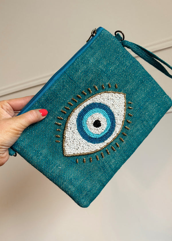 Sofia beaded eye clutch - turquoise-The Style Attic