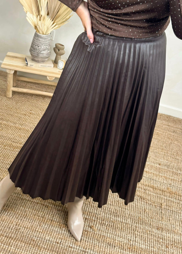 Sonya pleated skirt - chocolate-The Style Attic