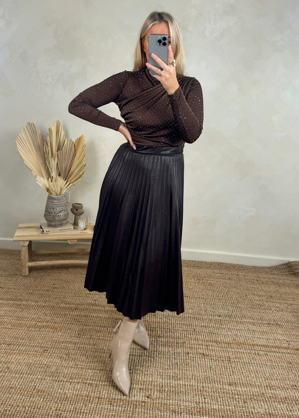 Sonya pleated skirt - chocolate-The Style Attic