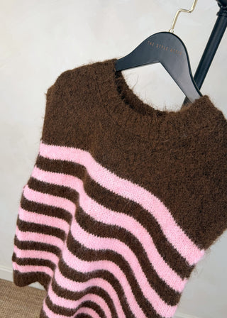 Sophie striped knit - Chocolate/pink-The Style Attic