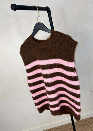 Sophie striped knit - Chocolate/pink-The Style Attic