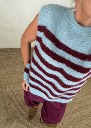 Sophie striped knit - Sky blue/merlot-The Style Attic