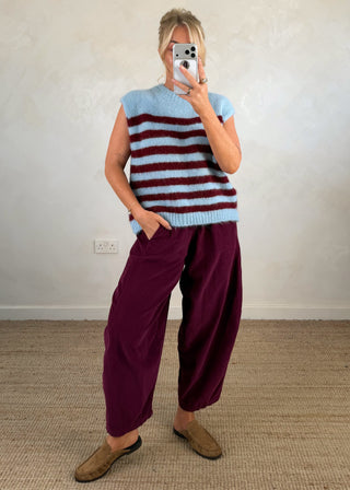 Sophie striped knit - Sky blue/merlot-The Style Attic